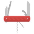 Multipurpose folding knife icon isolated on white background. Multi tool for camping. Red multifunctional army item