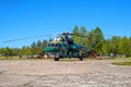 Multipurpose helicopter Mi-8 MT at the airfield in Pushkin during the festive Airshow.
