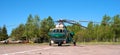 Multipurpose helicopter Mi-8 MT at the airfield in Pushkin during the festive Airshow.