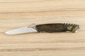 Multipurpose knife on wooden background Royalty Free Stock Photo