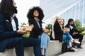 Multiracial business people taking a break and eating a meal Royalty Free Stock Photo