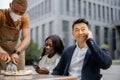 Business team having lunch at outdoor cafe Royalty Free Stock Photo