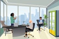 Multiracial business team in modern office vector.