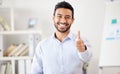 Multiracial businessman thumbs up. Portrait of young businessman at work thumbs up gesture. Happy businessman Royalty Free Stock Photo