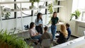 Multiracial businesspeople brainstorm at team briefing in office Royalty Free Stock Photo