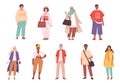 Multiracial characters. Fashioned outfit person various clothes in casual style pants jackets hat dresses nowaday vector Royalty Free Stock Photo