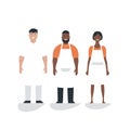 Multiracial chefs standing smiling, with a Caucasian, African, and African-American chefs in professional attire