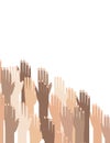 Multiracial Colorful Peoples` Hands Raised. illustration of Human Rights Day background.