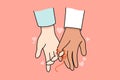 Multiracial couple hands linked with thread