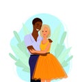 Multiracial couple in love, vector illustration in flat style. Multiethnic family