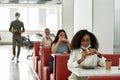 Multiracial employees eating at lunch at office Royalty Free Stock Photo