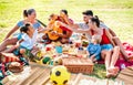 Multiracial families having fun together with kids at pic nic barbecue party - Joy and love life style concept Royalty Free Stock Photo