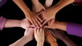 Multiracial female hands united. concept of union, team, strength. Generative AI Royalty Free Stock Photo