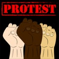 Multiracial fists hands up. Raised hands with clenched fist. Concept of protest, revolution, fight, cooperation, strike Royalty Free Stock Photo