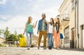 Multiracial friends group having fun together walking on town Royalty Free Stock Photo