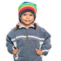 Multiracial girl wearing a jacket and a beanie hat Royalty Free Stock Photo