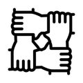 Multiracial group hands holding icon vector outline illustration