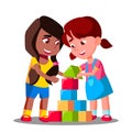 Multiracial Group Of Kids Playing Together Vector. Isolated Illustration