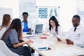Multiracial group of professional medical doctors have a meeting at conference room in hospital. The team of young Royalty Free Stock Photo