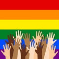 Multiracial Hands on Rainbow Background Royalty Free Stock Photo