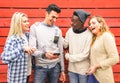 Multiracial hipster best friends group having fun together