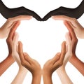Multiracial human hands making a heart shape Royalty Free Stock Photo