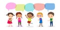 Multiracial kids with speech bubbles, diverse Kids and Different nationalities with speech bubbles isolated on white background Royalty Free Stock Photo