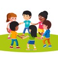 Multiracial kids walking in round holding hands Royalty Free Stock Photo