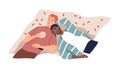 Multiracial lgbt couple lying on plaid vector flat illustration. Happy enamored gay family relaxing and dreaming