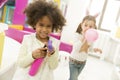 Multiracial liitle girls at playroom Royalty Free Stock Photo