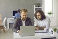 Motivated diverse employees work together online on computer