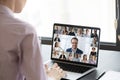 Multiracial people involved in group video call pc screen view Royalty Free Stock Photo