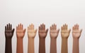 Multiracial people raise their hand for racial community unity