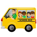 Multiracial school kids riding a schoolbus