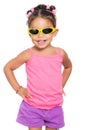 Multiracial small girl wearing yellow sunglasse