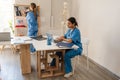 Multiracial women doctors working together in office Royalty Free Stock Photo