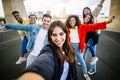 Multiracial young group of trendy people having fun together on vacation Royalty Free Stock Photo