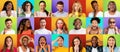 Multiracial young people gesturing and grimacing on colorful backgrounds, collage Royalty Free Stock Photo