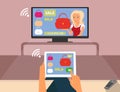 Multiscreen interaction. Woman is purchasing red Royalty Free Stock Photo
