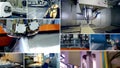 Multiscreen montage. Modern industrial factory machines working.