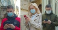 Multiscreen on people using smartphone in everyday life. Nomophobia - People using the mobile phone. Group of people in