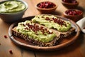 multiseed bread with avocado spread on a ceramic plate Royalty Free Stock Photo