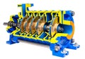 Multistage high pressure prepared pumpfor pumping of water, fuel, oil and oil or chemical products, closeup details