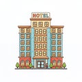 Multistory cartoon hotel illustration with a symmetrical facade Royalty Free Stock Photo