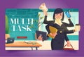 Multitask banner with businesswoman with many arms Royalty Free Stock Photo