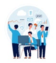 Multitask concept. Businessman making different deals and goals busy manager in action urgent tasks vector characters