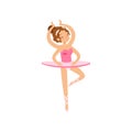 Multitasking ballerina character dancing in pink classical tutu, girl with many hands vector Illustration on a white