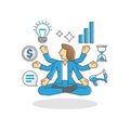 Multitasking business woman as work duties management spot outline concept Royalty Free Stock Photo