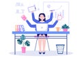 Multitasking Business Woman Or Office Worker as Secretary Surrounded By Hands With Holding Every Job In The Workplace. Vector Royalty Free Stock Photo