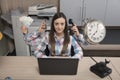 Multitasking business woman is a real miracle at work Royalty Free Stock Photo